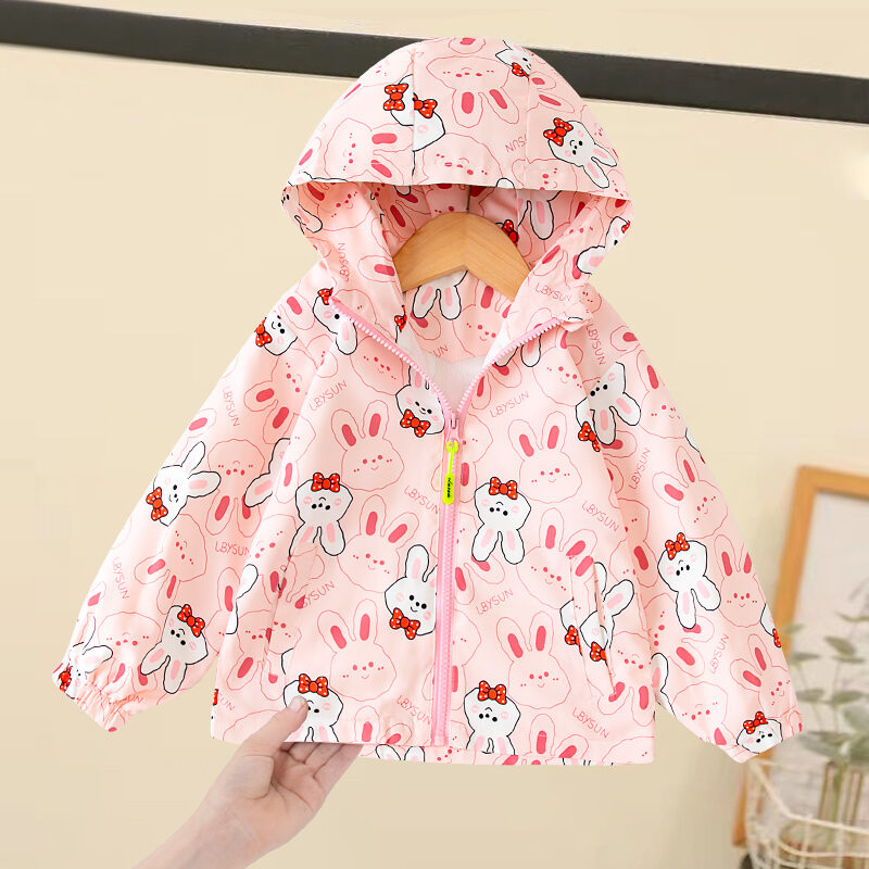 Áo Khoác Bé Gái Áo Gió Ngoài Trời Trẻ Em Mẫu Xuân Thu Áo Gió Liền Mũ Mùa Thu Em Bé Bé Gái Jacket Cardigan