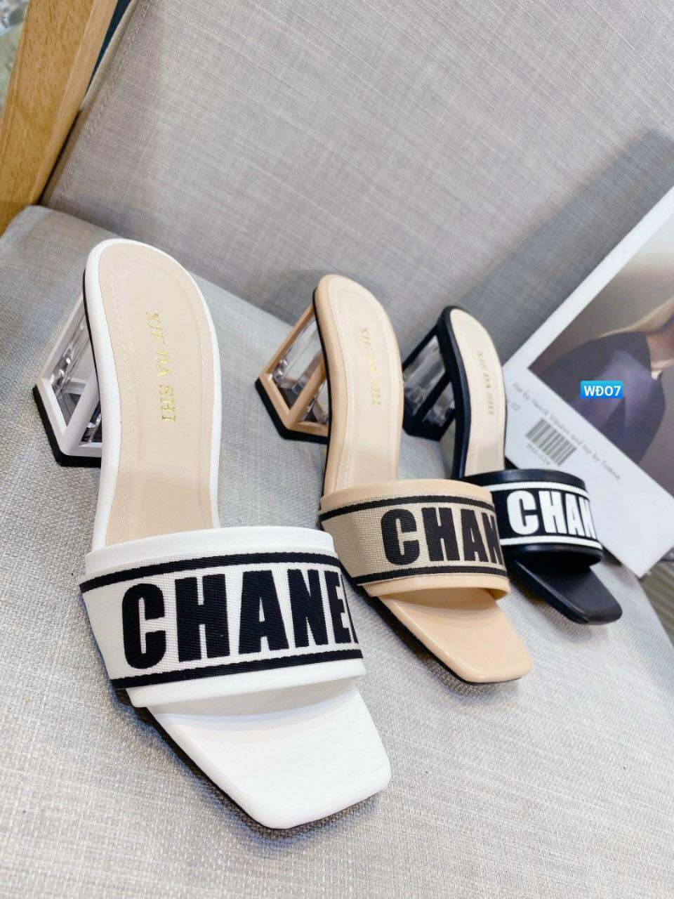 Giày dép cao gót 5phân bản ngang quai dệt chữ sàn điệu trẻ trung -Hàng săn SEO