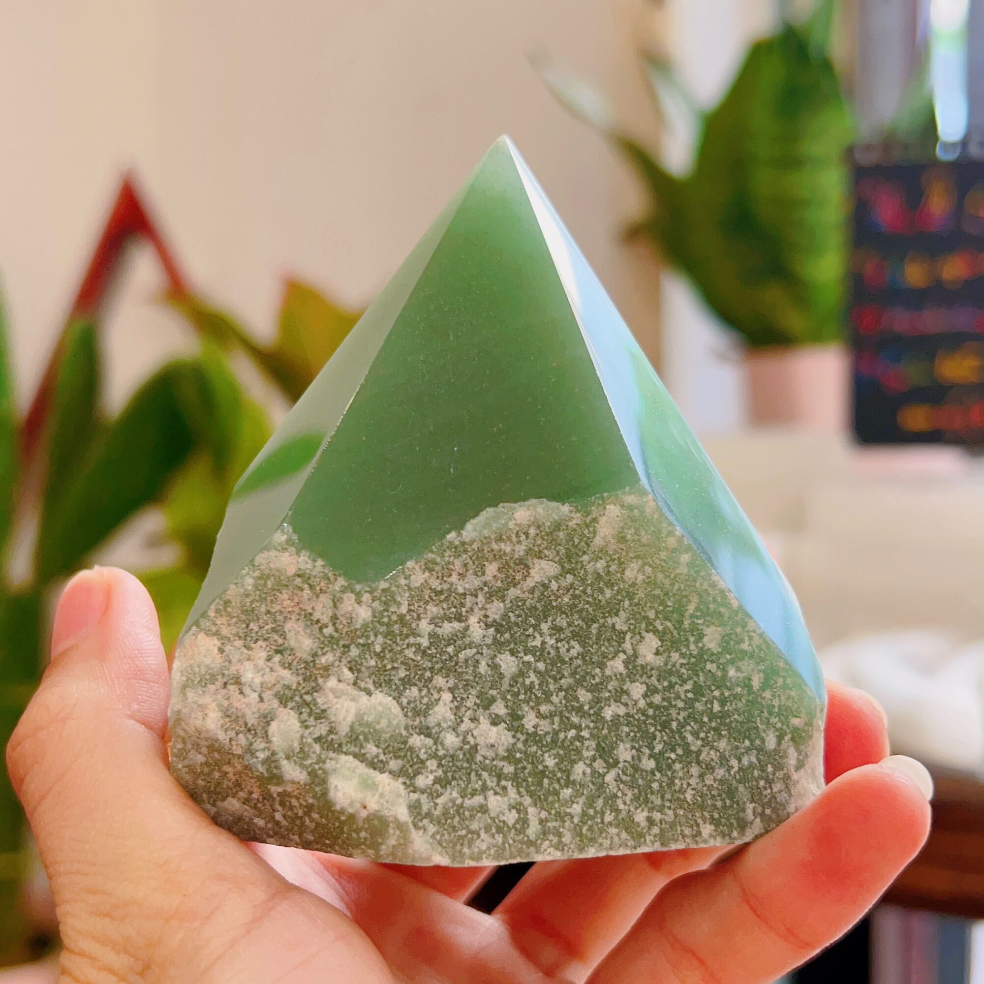 Chóp đá thạch anh xanh thiên nhiên, Đá Green Aventurine, Đá năng lượng thu hút may mắn, Healing