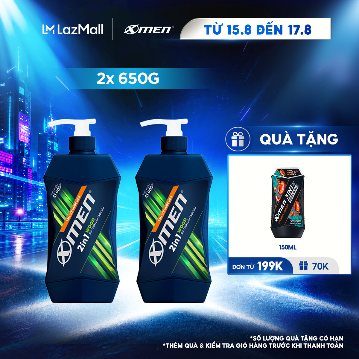 Combo 2 Tắm Gội Xmen Wood 2in1 650g/Chai