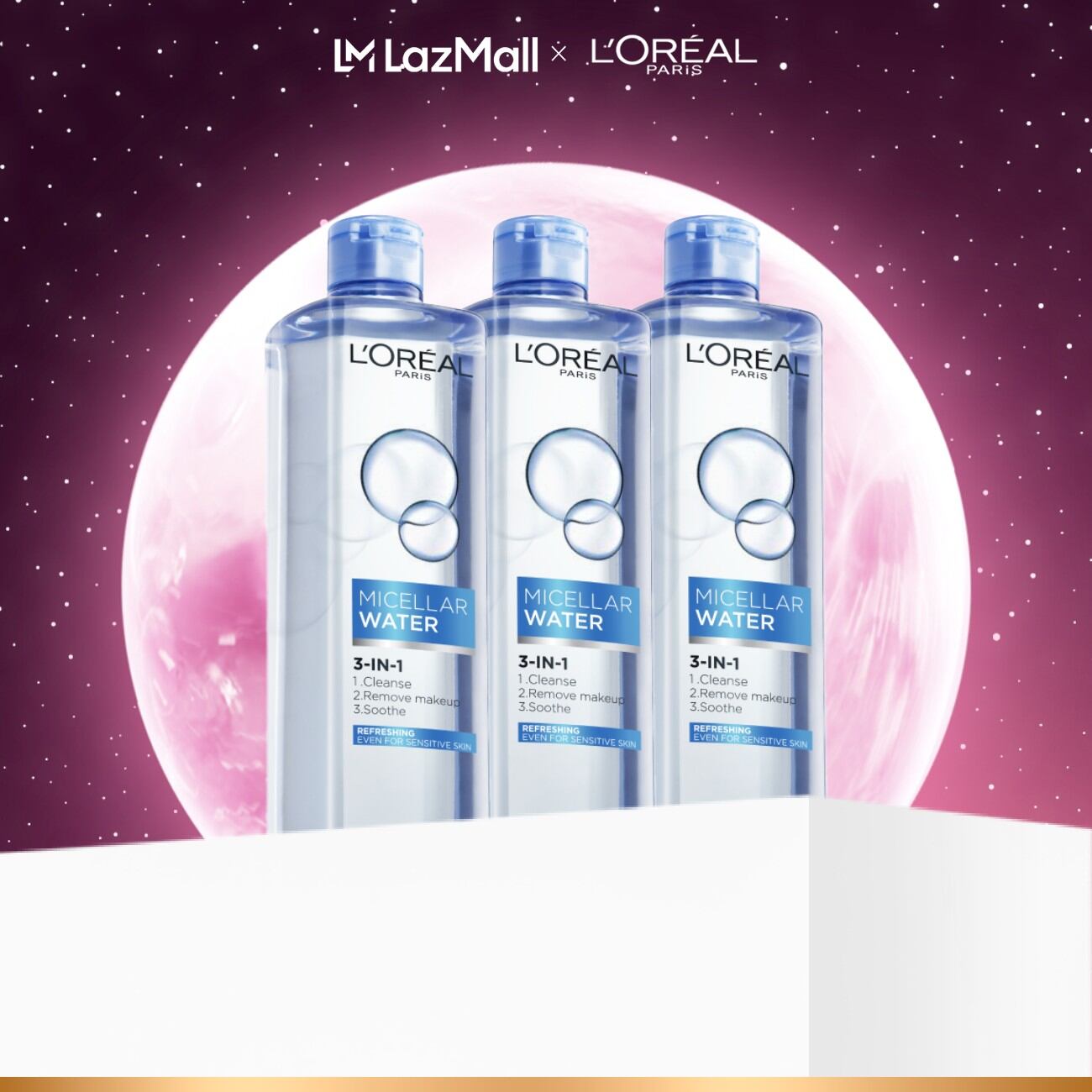 Bộ 3 nước tẩy trang tươi mát Micellar Water L'Oreal Paris 400ml (Xanh nhạt) - Virtual