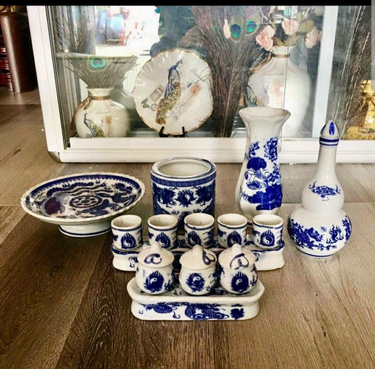 Lư hương rồng xanh/Bát nhang trụ men lam nhiều size