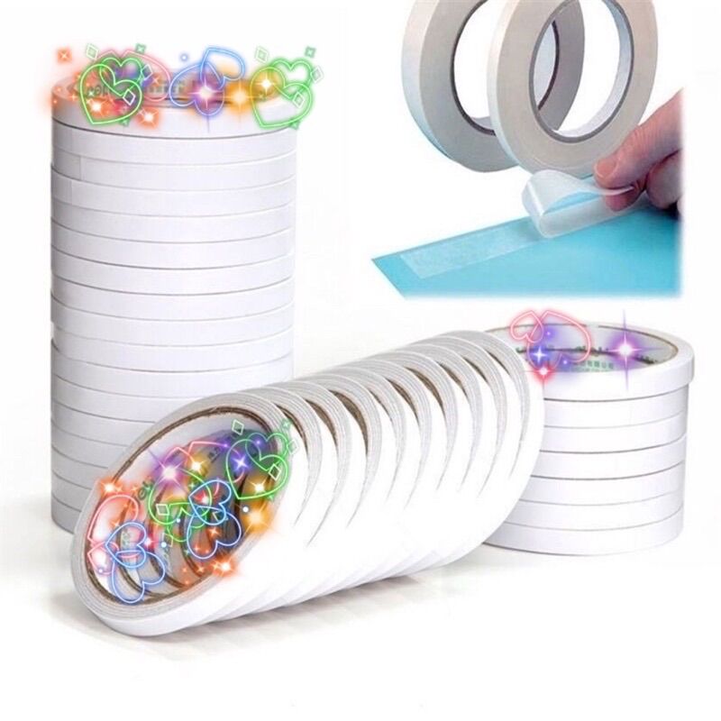 10 cuộn băng dính 2 mặt loại tốt 1cm+2cm.nhiều keo dính