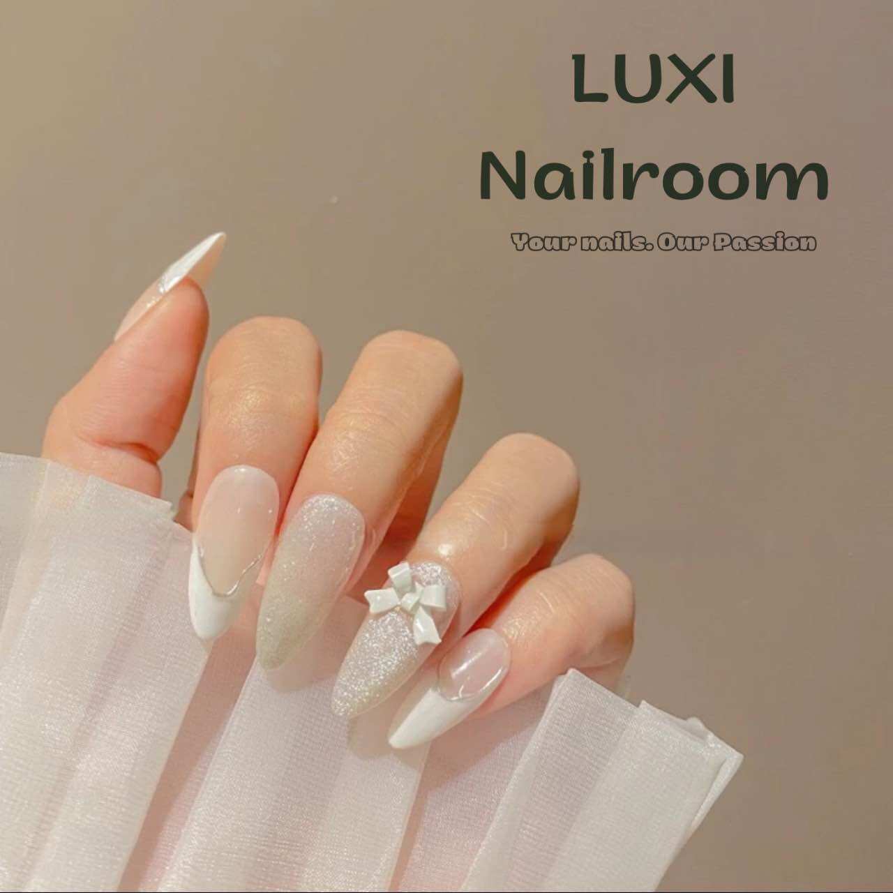 Nailbox - móng úp thiết kế mẫu thạch mắt mèo charm nơ