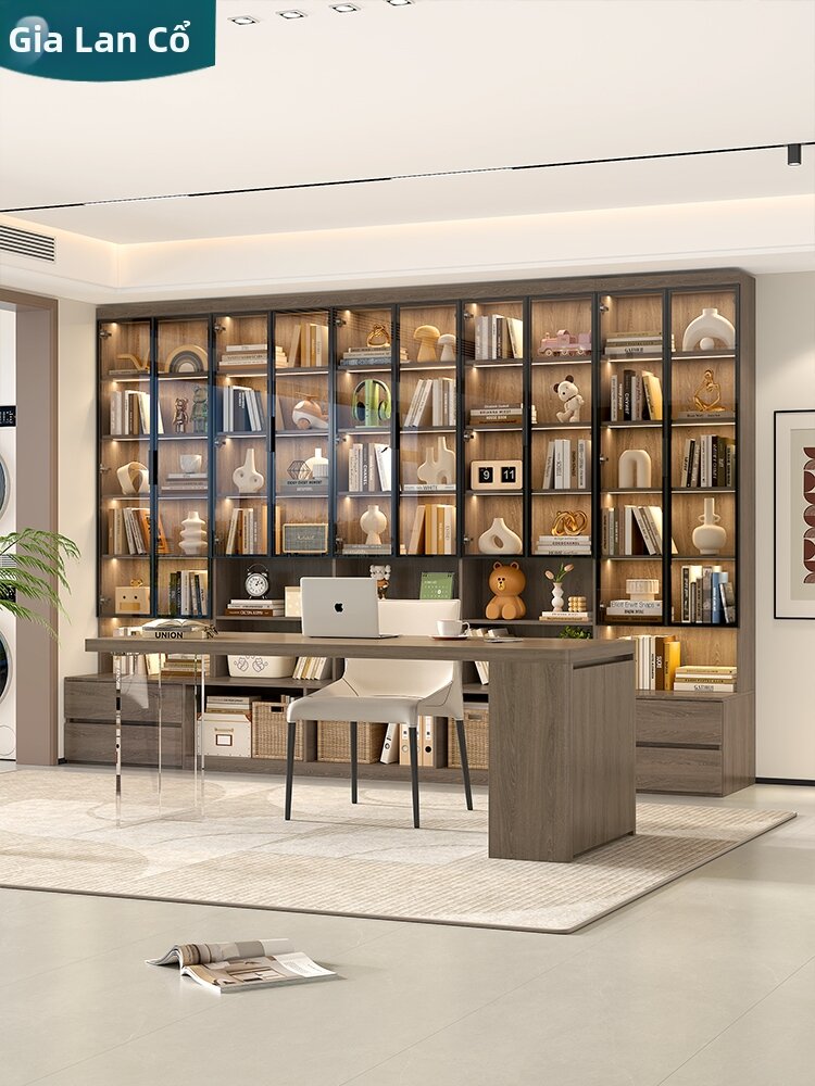JIALANGE | Custom Wall-to-Ceiling Glass Door and Bench Bookcase Shelf Set Giá 36,276,000 Đồng*Miễn phí vận chuyển