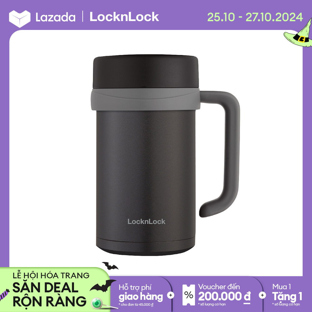 Lhc4026b - ca giữ nhiệt có tay cầm table mug lock&lock 500ml màu đen, thép không gỉ 304, nhỏ gọn, giữ nhiệt cả ngày - hàng chính hãng