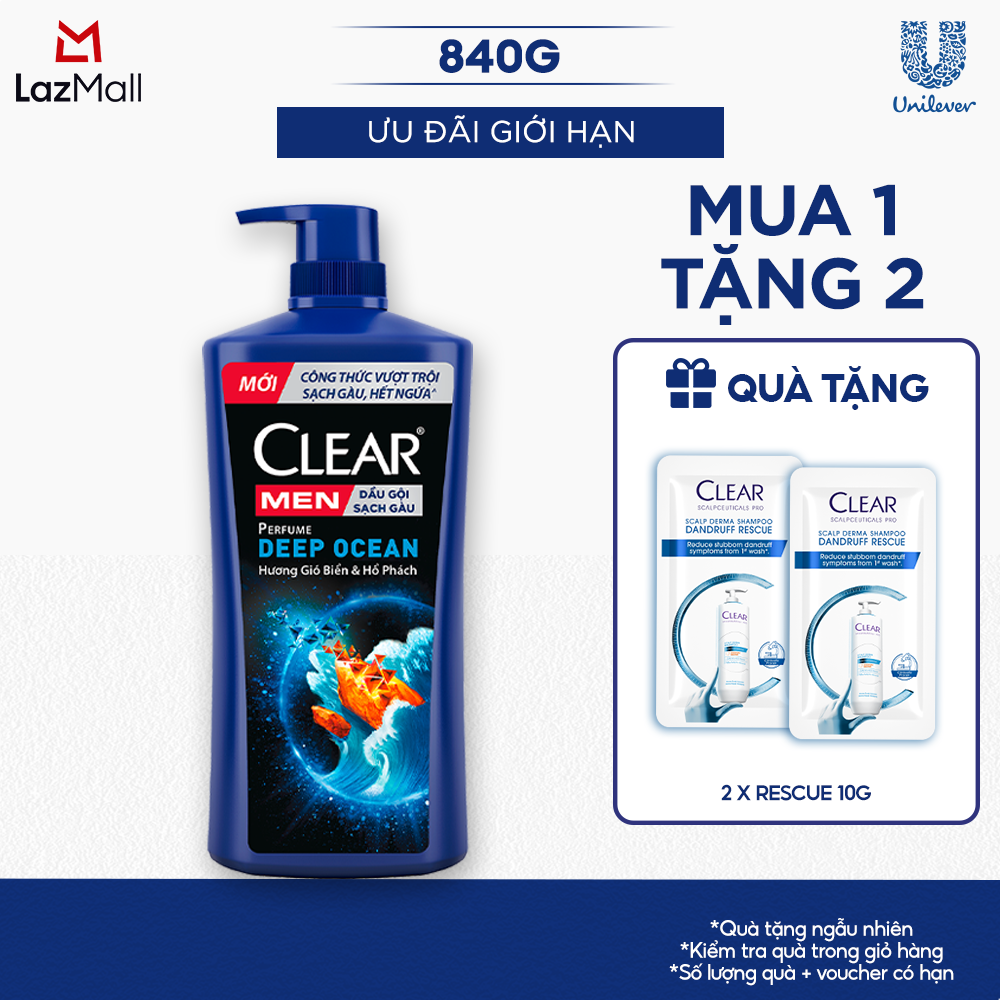 Dầu Gội Đầu CLEAR MEN Perfume Deep Ocean Đánh Bay Gàu Ngứa Và Lưu Hương Nước Hoa Đẳng Cấp 840G