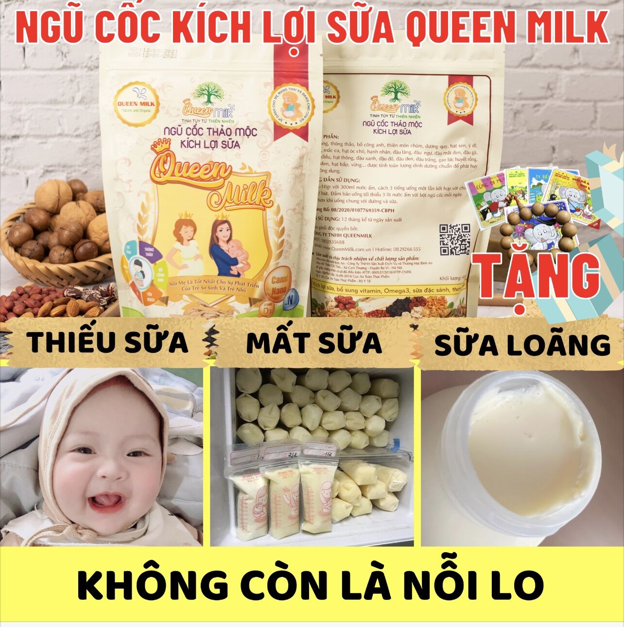Ngũ Cốc Lợi Sữa Queen Milk 400gr, Sữa ít, sữa loãng sau sinh, Về sữa sau 7 ngày sử dụng