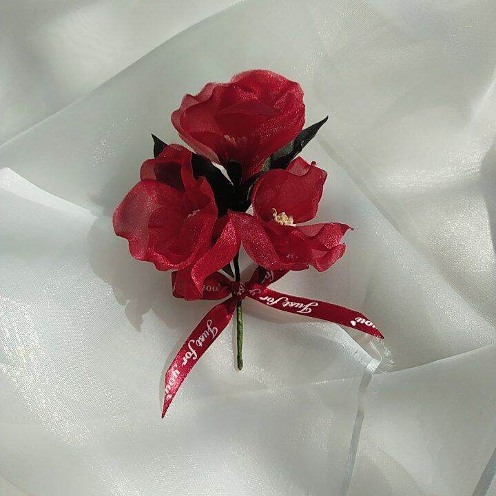 Hoa cài áo handmade màu đỏ, cài áo Canto