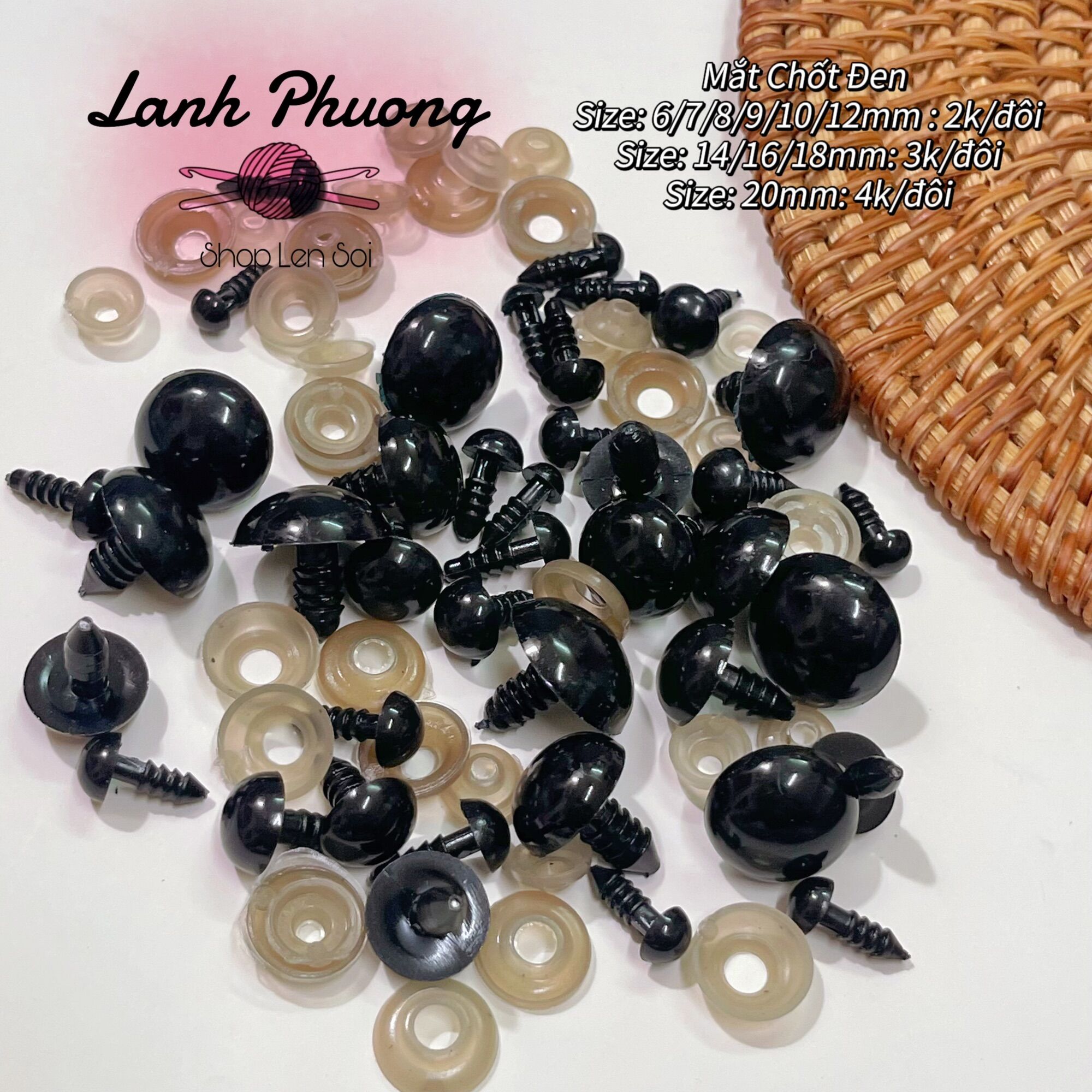 Mắt Thú Đen Chốt Vặn An Toàn (set 10 đôi)