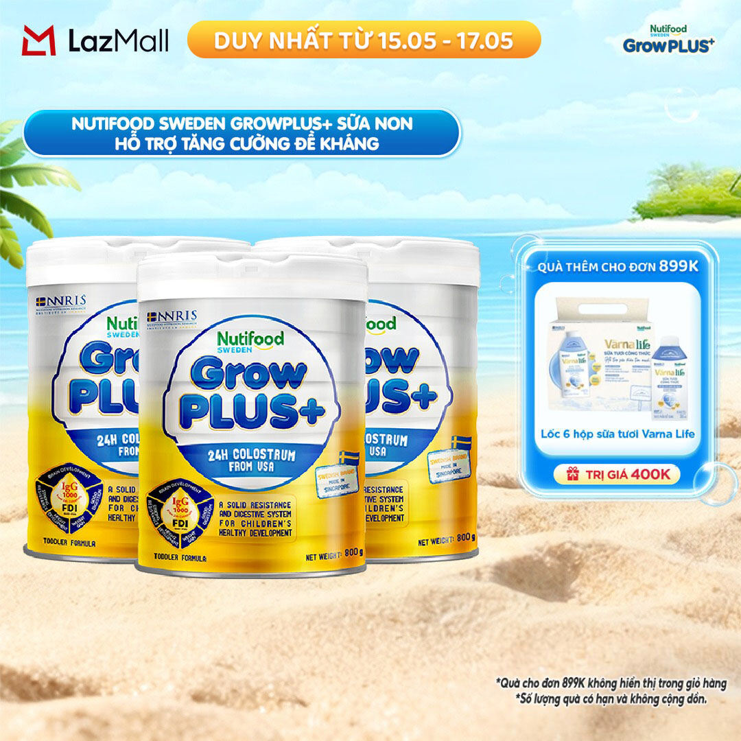 Combo 3 Sữa Bột Nutifood GrowPLUS+ Sữa Non - Hỗ Trợ Tăng Cường Đề Kháng 800g - Tăng Cường Hệ Miễn Dịch, Tiêu Hóa Tốt (3 Lon x Lon 800g)- Bao bì thay đổi theo đợt nhập hàng