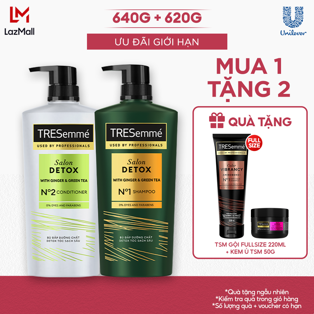Combo Dầu Gội Dầu Xả TRESemmé Salon Detox Cho Tóc Sạch Sâu Gừng Và Trà Xanh Dưỡng Tóc Chắc Khỏe 640g
