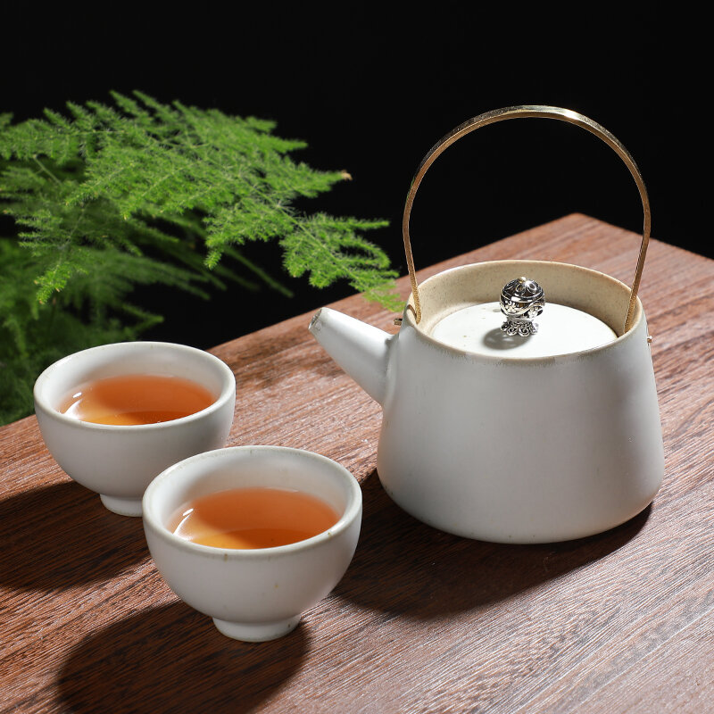 Ấm trà gốm thô cổ điển một ấm hai cốc bộ đồ trà du lịch ấm nước gốm sứ bộ đồ trà kungfu ấm quai xách kiểu nhật ấm đơn