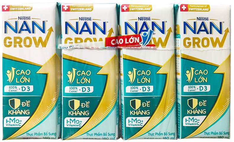 Lốc 4 hộp sữa pha sẵn nan optipro grow 180ml/110ml
