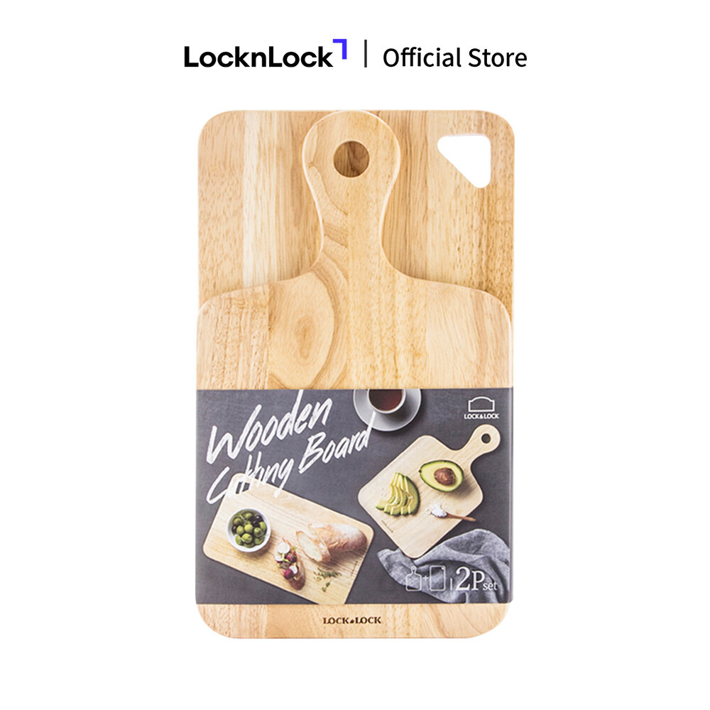 LWC001S2 - Bộ 2 thớt gỗ cây cao su nhãn hiệu LockLock (1 thớt hình chữ nhật + 1 thớt ping pong) Hàng chính hãng