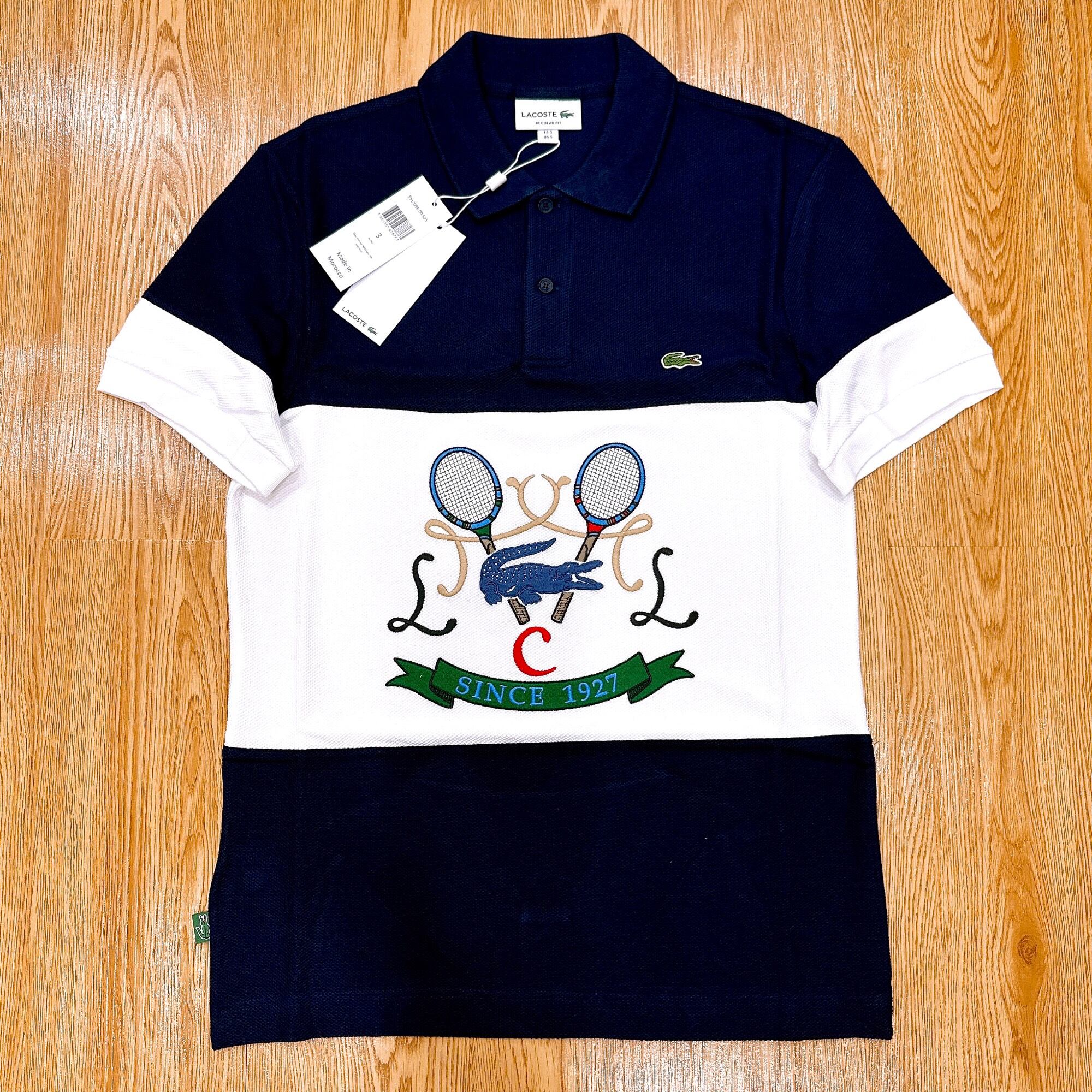 Lacoste Classic Fit Monogram Print Contrast Collar Polo Shirt - DH0073-7M4