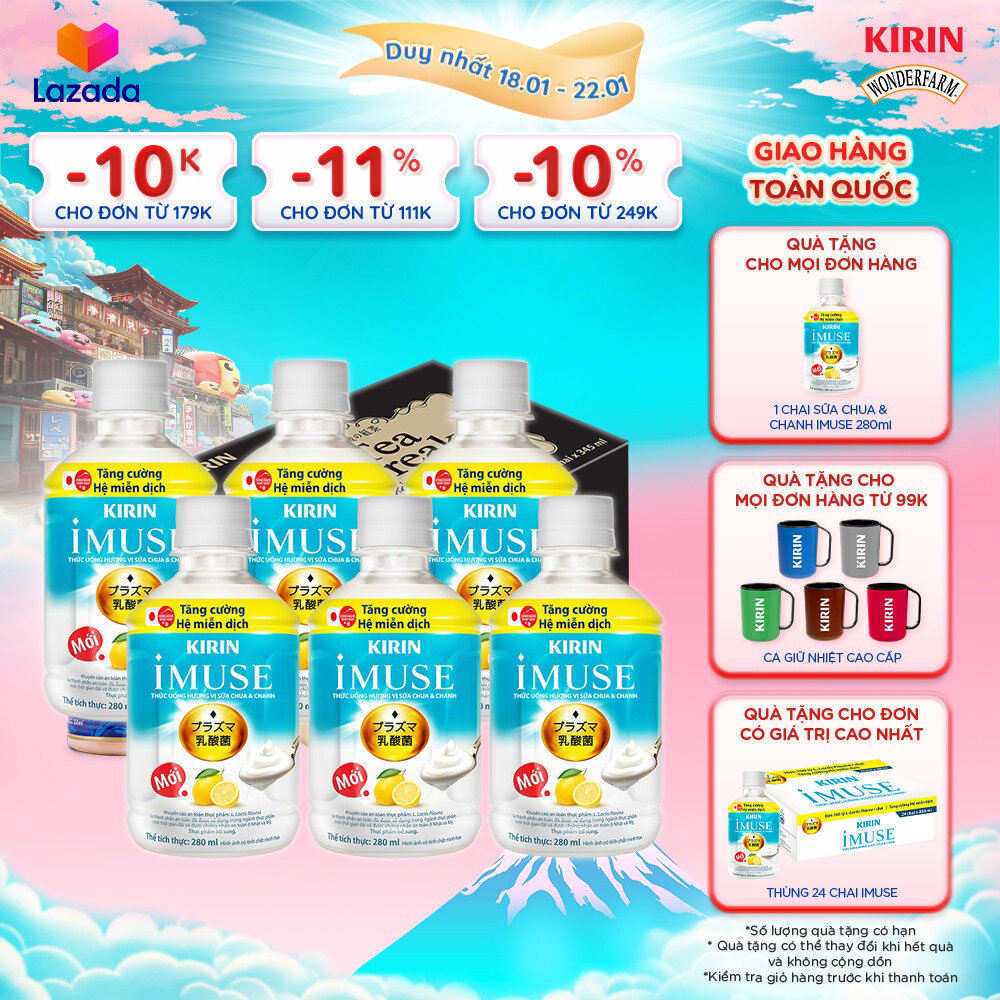   Duy nhất 25.02 - 28.02    Giao hàng toàn quốc  Lốc 6 - Thức Uống Vị Sữa Chua & Chanh KIRIN iMuse 280ml 