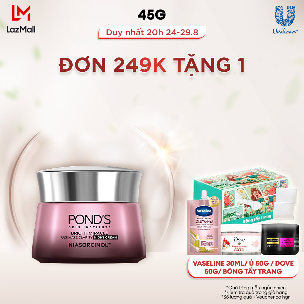 Kem sáng da đa tầng ban đêm Pond's Bright Miracle mờ thâm sạm với 50X Niasorcinol 45G