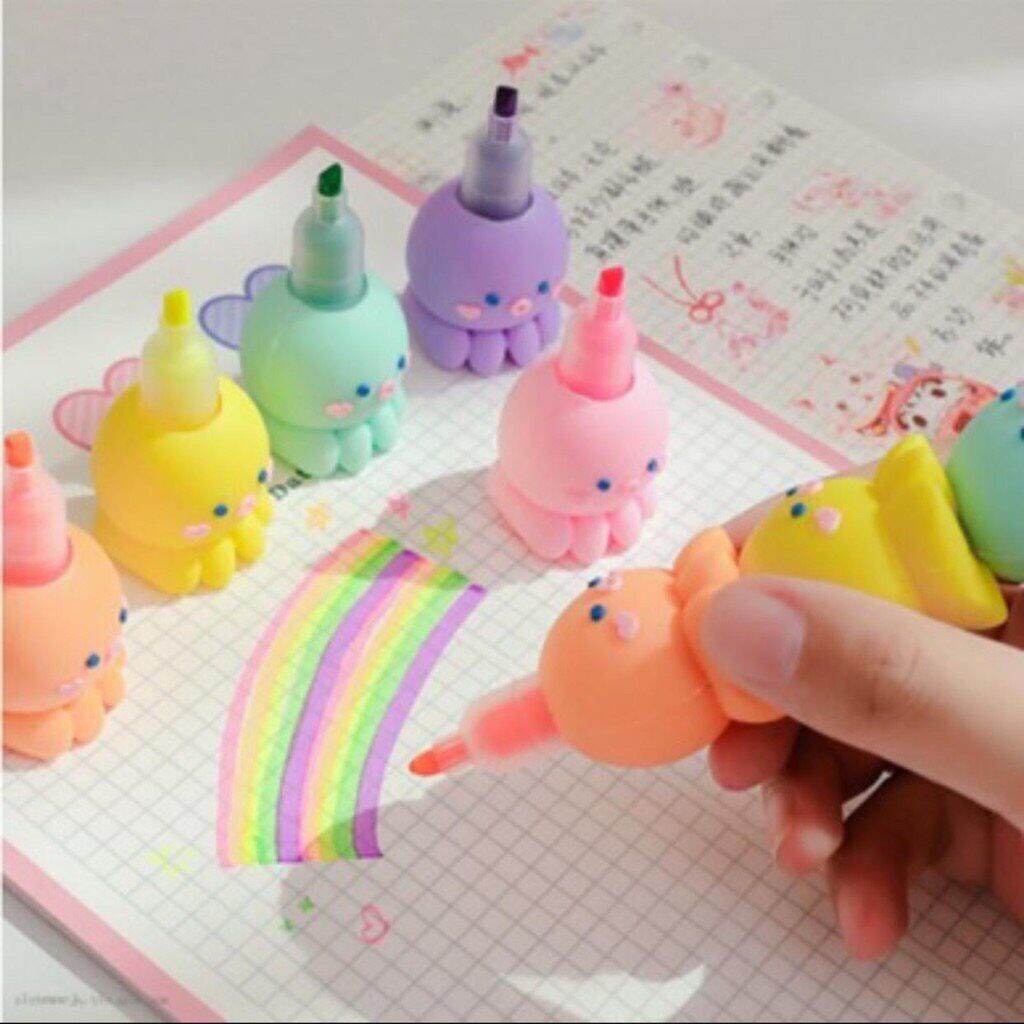 Bút dạ quang bạch tuộc cảm xúc 6 màu dễ thương