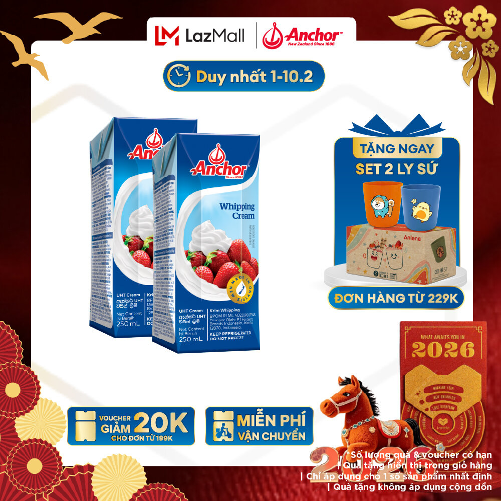 [GIAO HÀNG HỎA TỐC - HCM] Combo 2 Kem Sữa Tươi Tiệt Trùng Anchor Whipping Cream Hộp 250Ml