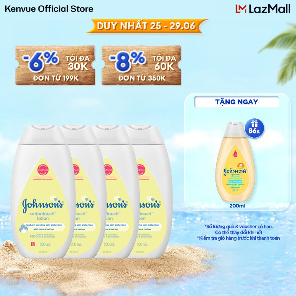 Combo 4 sữa dưỡng ẩm mềm mịn Johnson's baby cotton touch 200ml