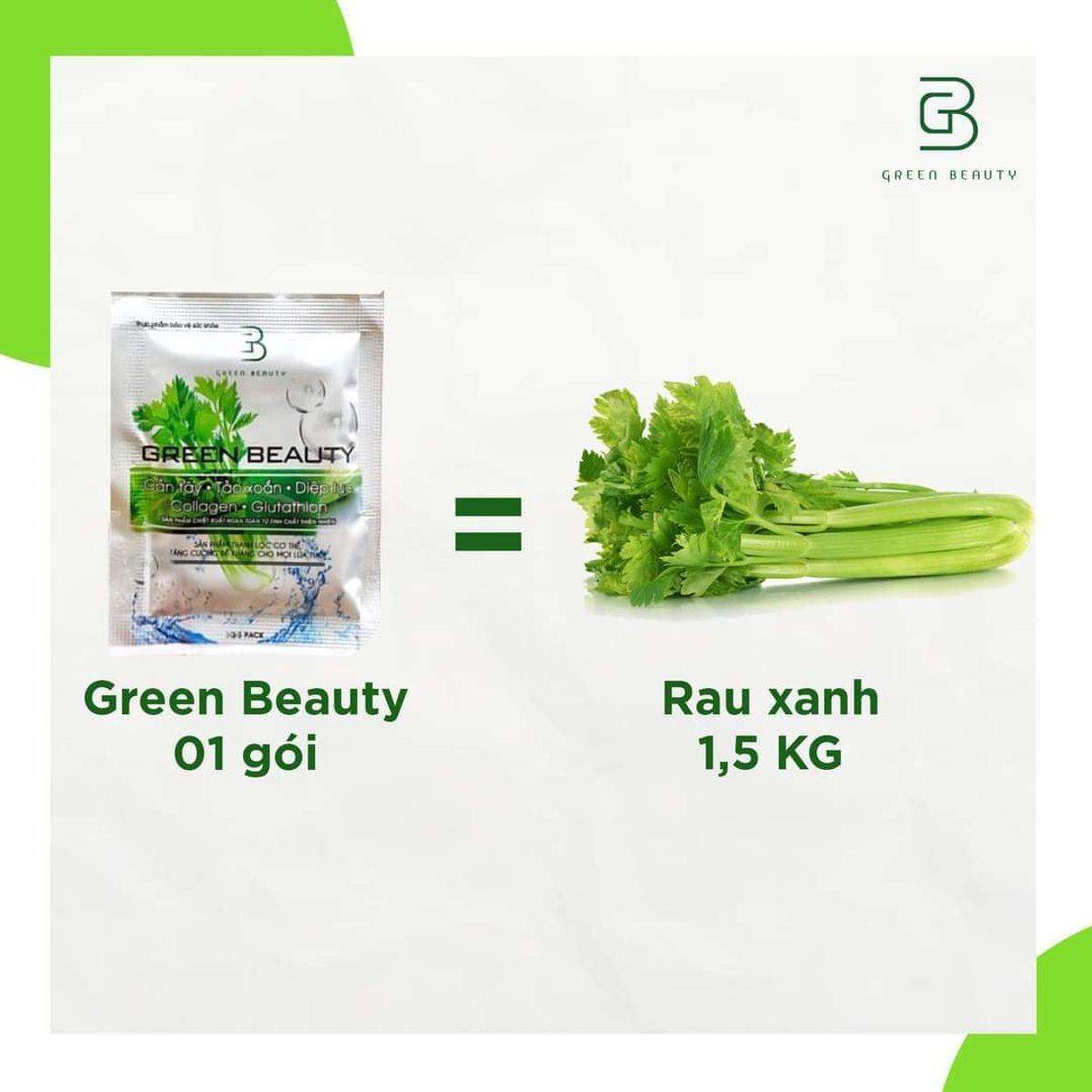 Nước Ép Cần Tây, Tảo Xoắn, Diệp Lục, Collagen, Glutathion Green Beauty Thành phần: Cần tây, tảo xoắn, diệp lục, collagen, glutathion Đóng gói: Hộp 30+2 gói Bảo quản: Nơi khô ráo, tránh nhiệt độ cao và ánh nắng trực tiếp