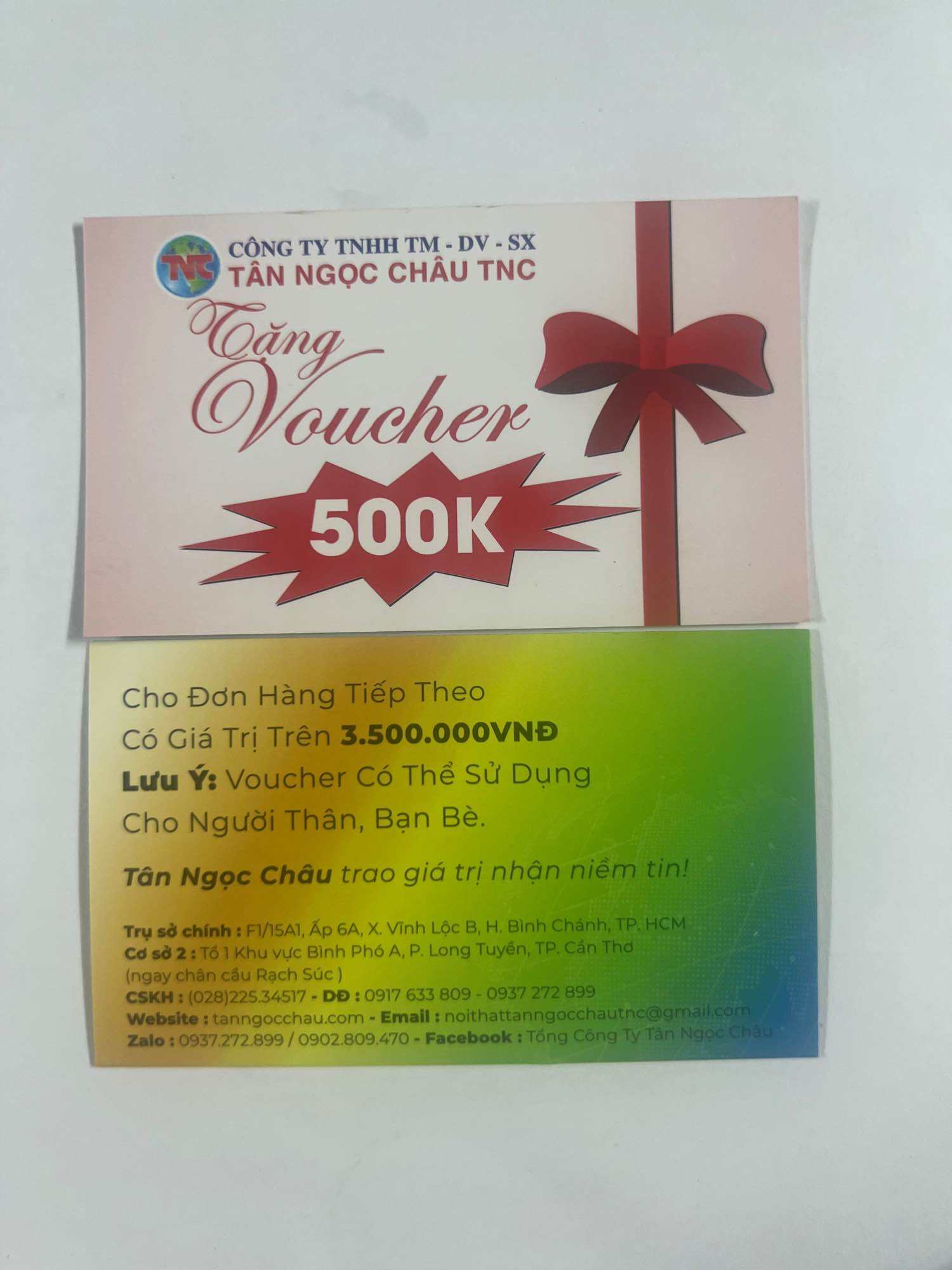 Tặng voucher 500k khi mua sản phẩm Tân Ngọc Châu .