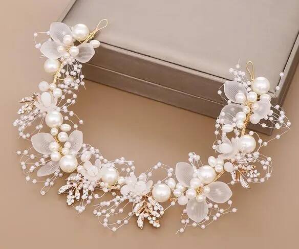 Phụ kiện đám cưới cô dâu vương miện tóc pha lê trang sức Tiara với Ngọc Trai Hoa cưới vương miện hoa ngọc trai cô dâu Headband