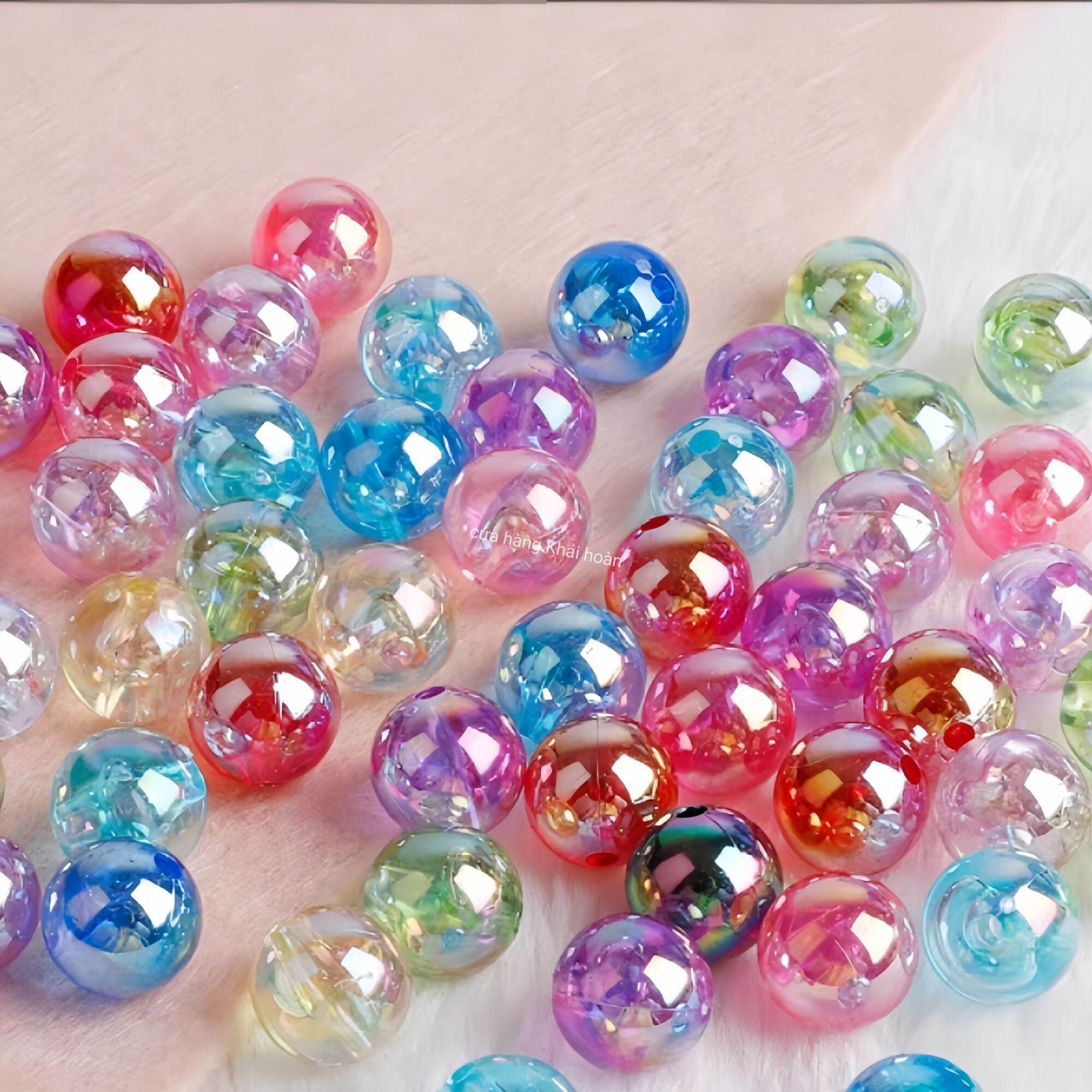 Hạt cườm màu xanh ánh cừ có lỗ gói 100g nhiều màu 6mm~10mm