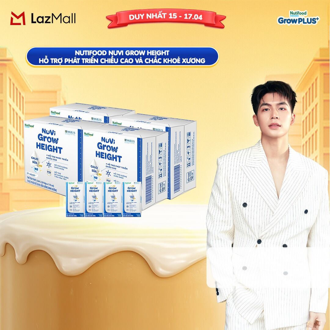 Combo 4 Thùng 24 hộp Sữa Nước Pha Sẵn Nuvi Grow Height + hỗ trợ phát triển chiều cao hộp 110ml - Trên 1 tuổi
