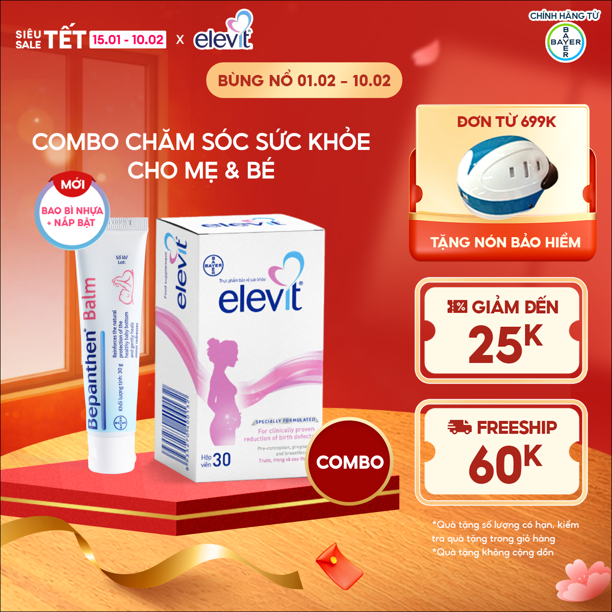 Combo Mẹ Khỏe Con Xinh (Vitamin Bầu Tổng Hợp Elevit 30 Viên + Kem Chống Hăm Bepanthen Balm Dạng Kem 