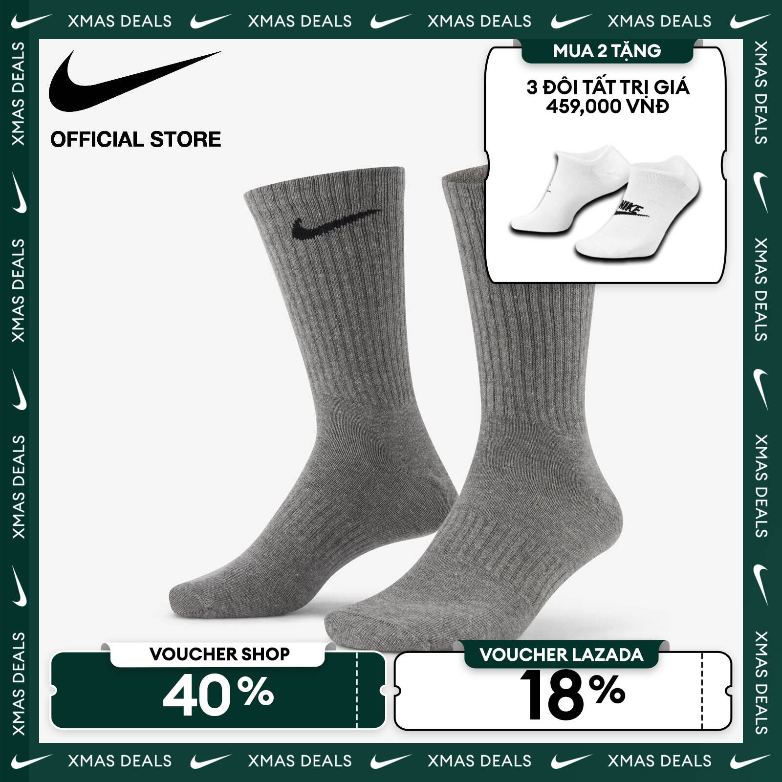   VOUCHER 40% + MUA 2 TẶNG VỚ  Tất Cổ Cao Nike Men's Everyday Lightweight Training Crew Socks  3 Pairs  - Multi-Color 