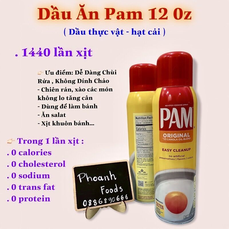 Dầu ăn kiêng Pam 12oz - 0 calories