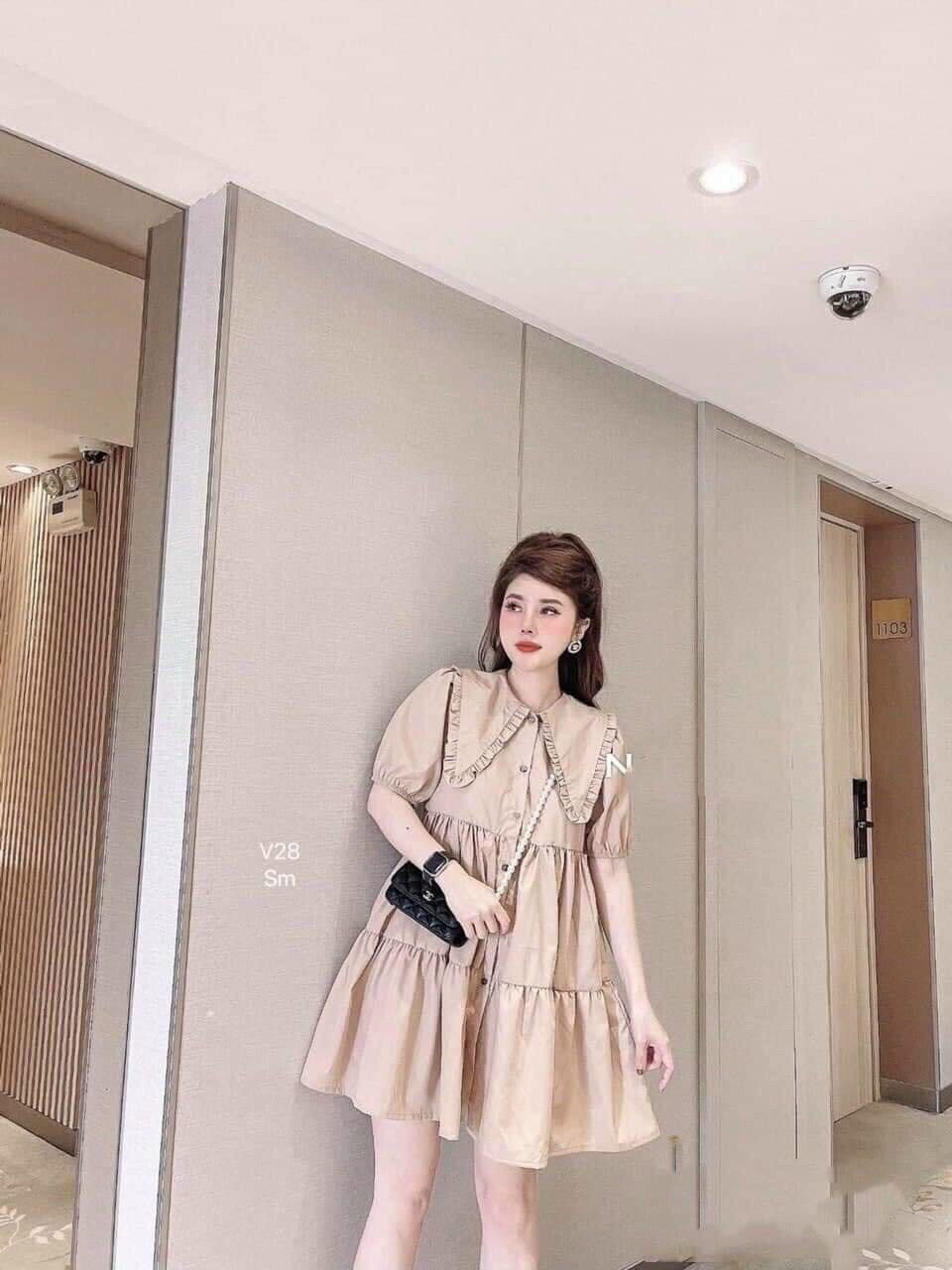 Đầm baby cổ sen nâu dịu dàng BG