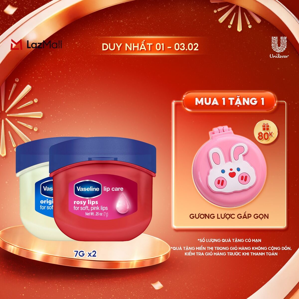 Bộ 2 sáp dưỡng môi Vaseline dạng hũ 7g: Hồng Xinh và Mềm Mịn