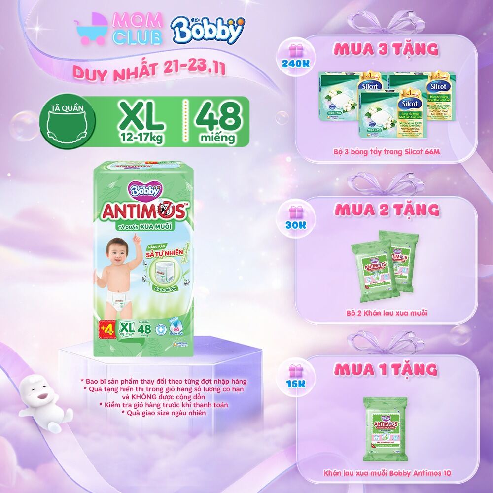 [MỚI] Tã Quần Xua Muỗi Bobby Antimos – Hàng rào Sả tự nhiên Bye Muỗi 8H - Size M/L/XL/XXL