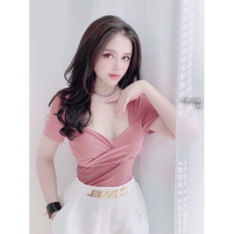 Áo Xoắn Ngực Tay Ngắn Có Mút Ngực