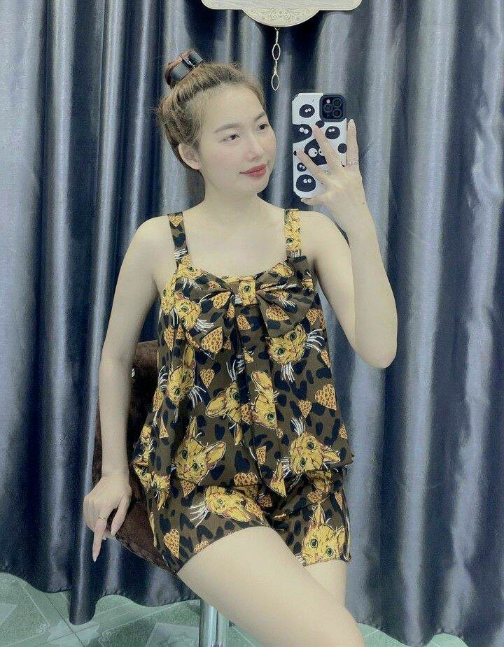 Set bộ lụa mát mẻ cho nữ mặc nhà dễ thương - m03