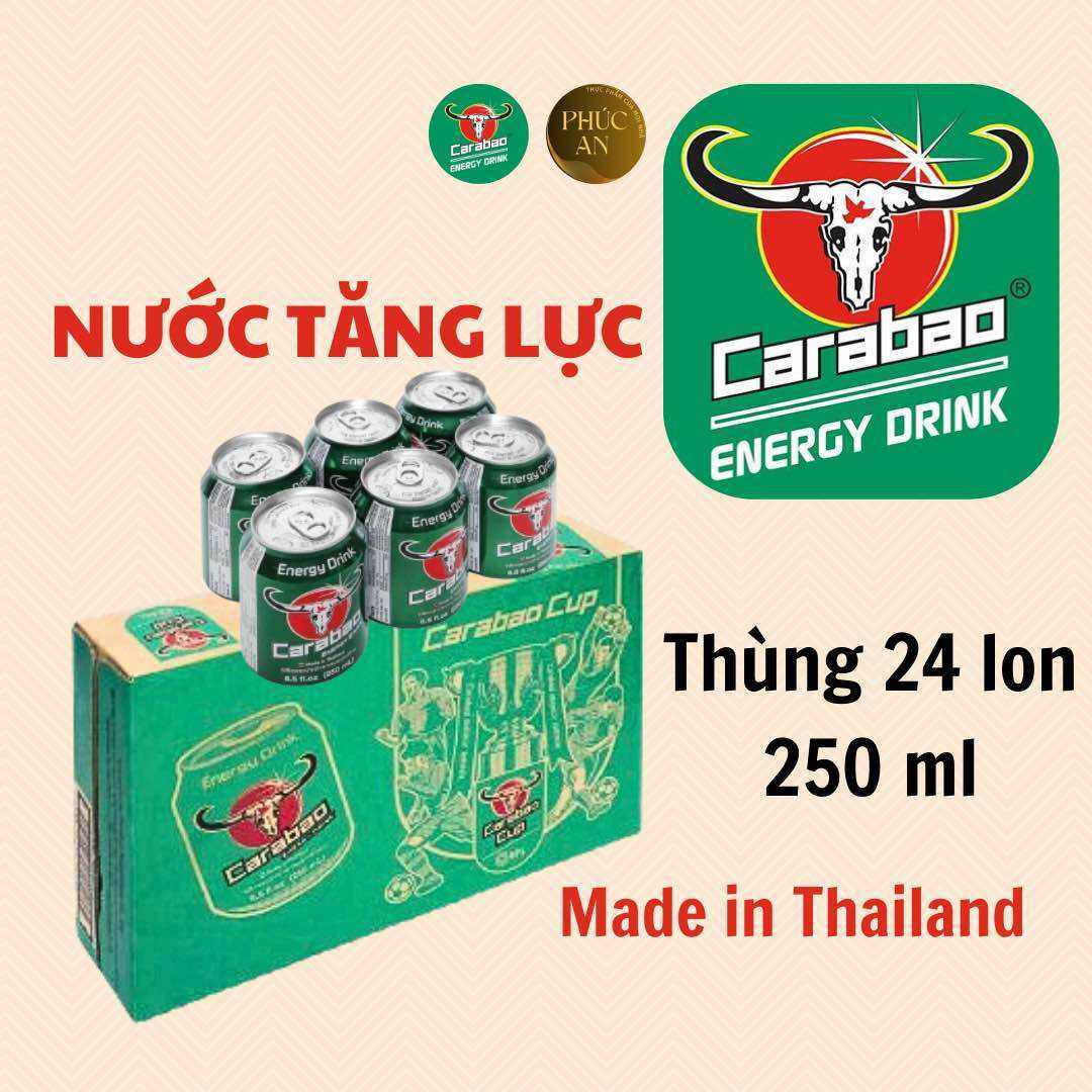 Thùng 24 lon nước tăng lực CARABAO trâu cụng THÁI LAN 250ML