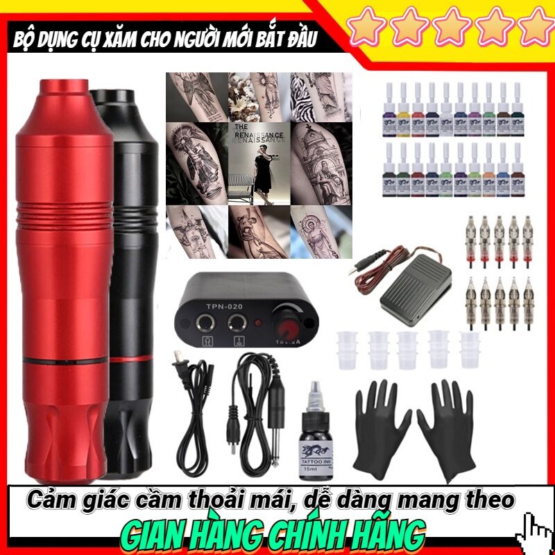 Hàng chất lượng- trọn bộ kit máy xăm hình, combo máy xăm pen, chi tiết đầy đủ chức năng dễ dàng sử dụng