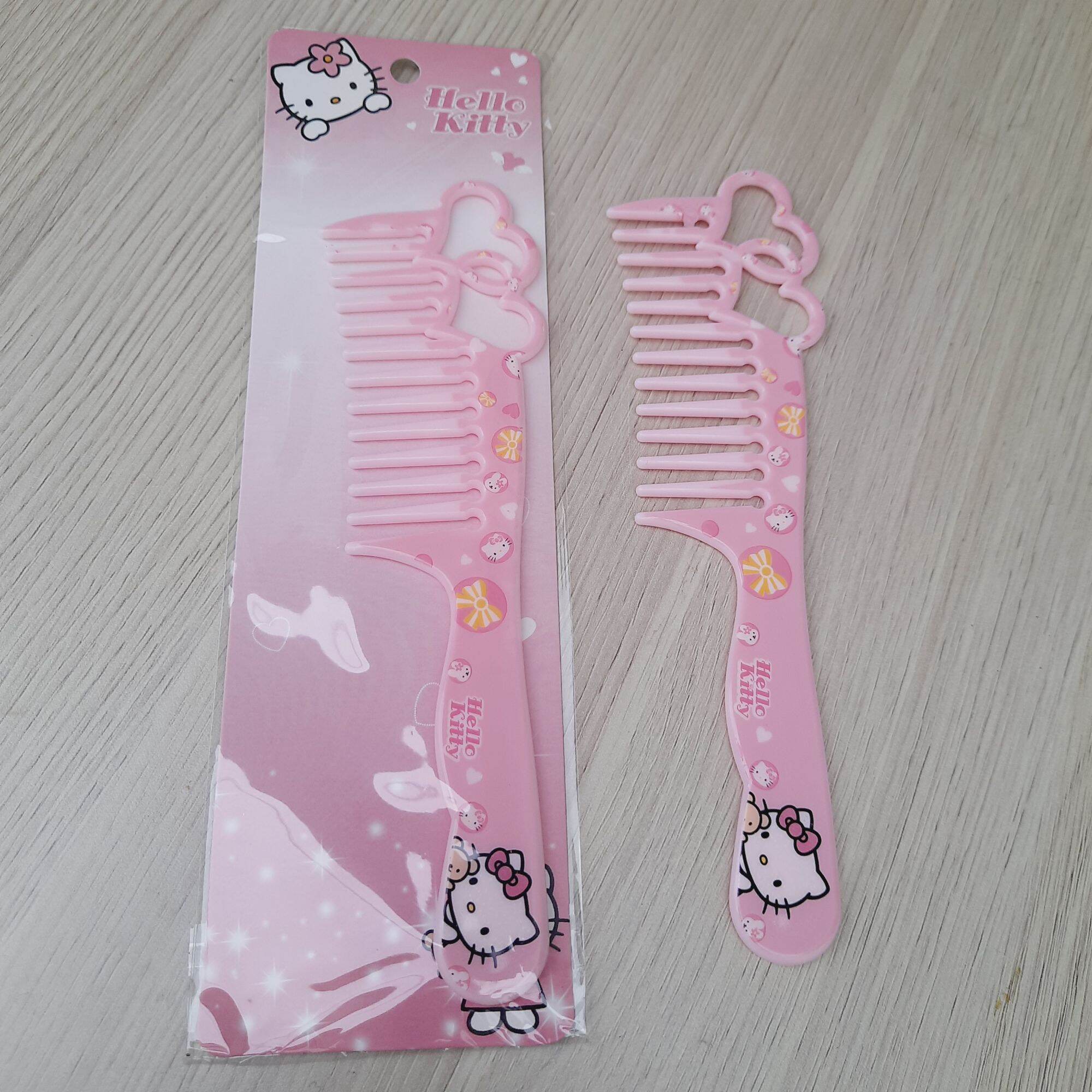 Lược thưa chải tóc Kitty 2 trái tim màu hồng dễ thương