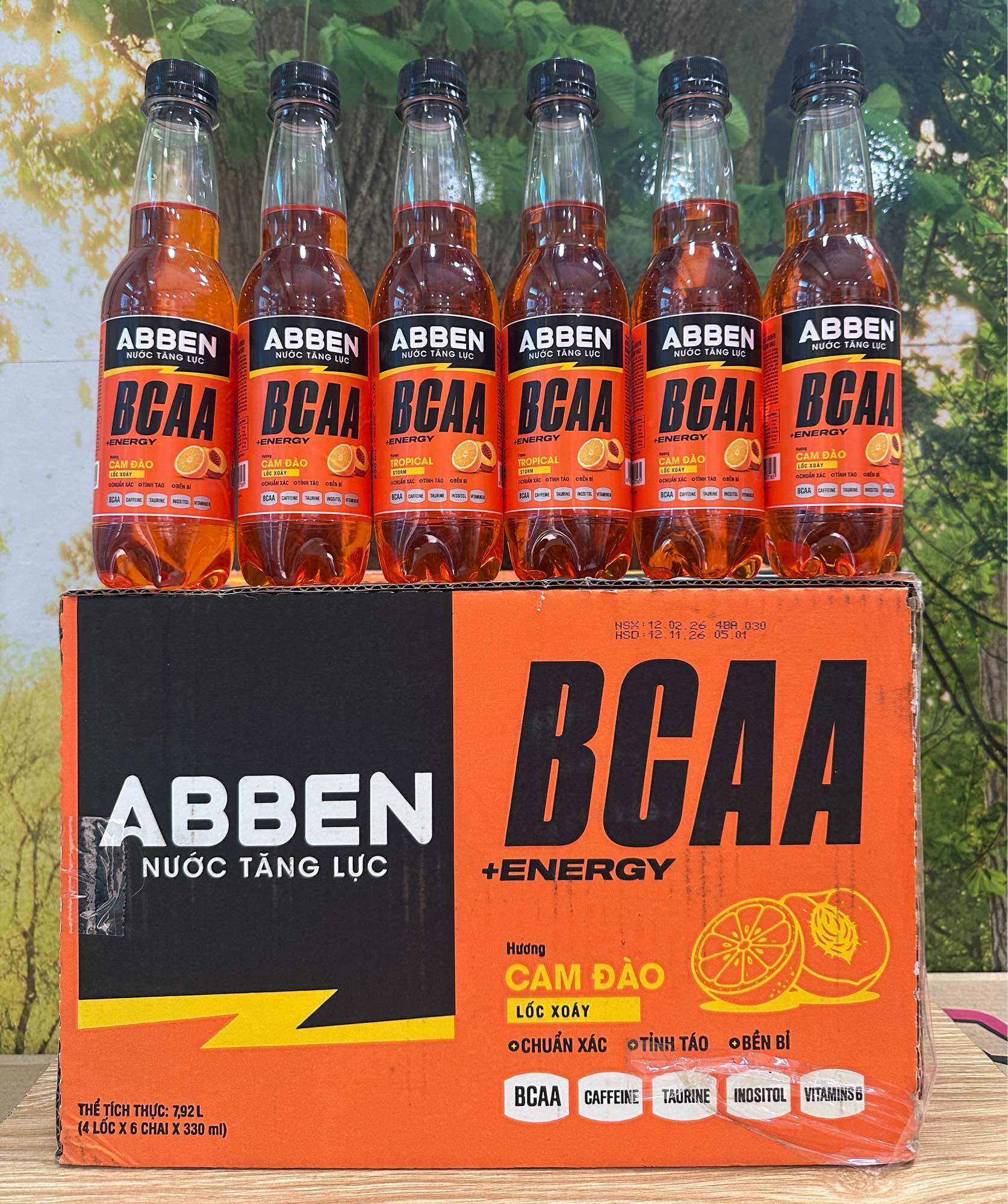 1 Thùng Nước tăng lực ABBEN Vị Cam Đào / 24 Chai *330ml
