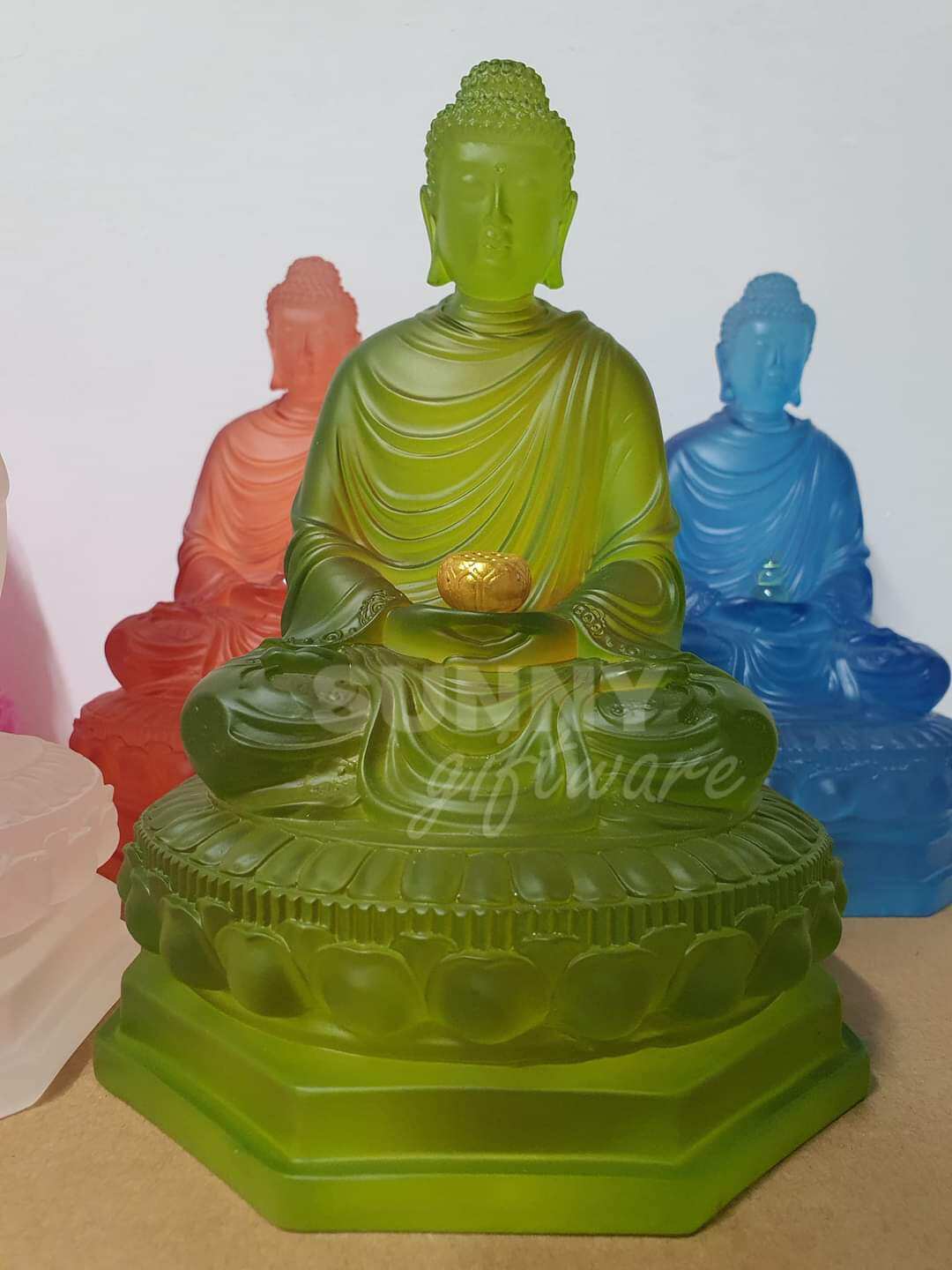 Tượng Dược Sư đế bát giác 23cm lưu ly mờ