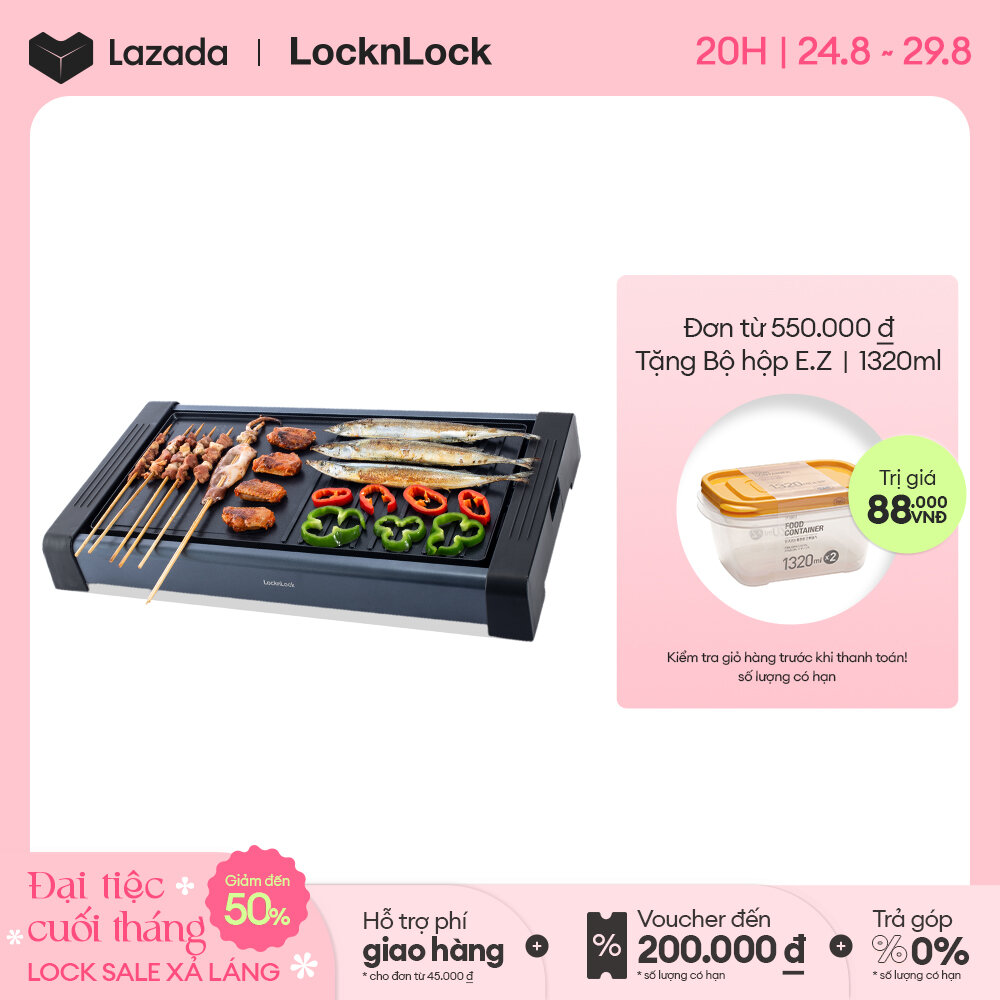 EJG236BLK - Bếp nướng điện Lock&Lock Electric Grill - Màu đen - Chống dính, 2 loại mặt nướng, 5 mức nhiệt, siêu nhẹ - Hàng chính hãng
