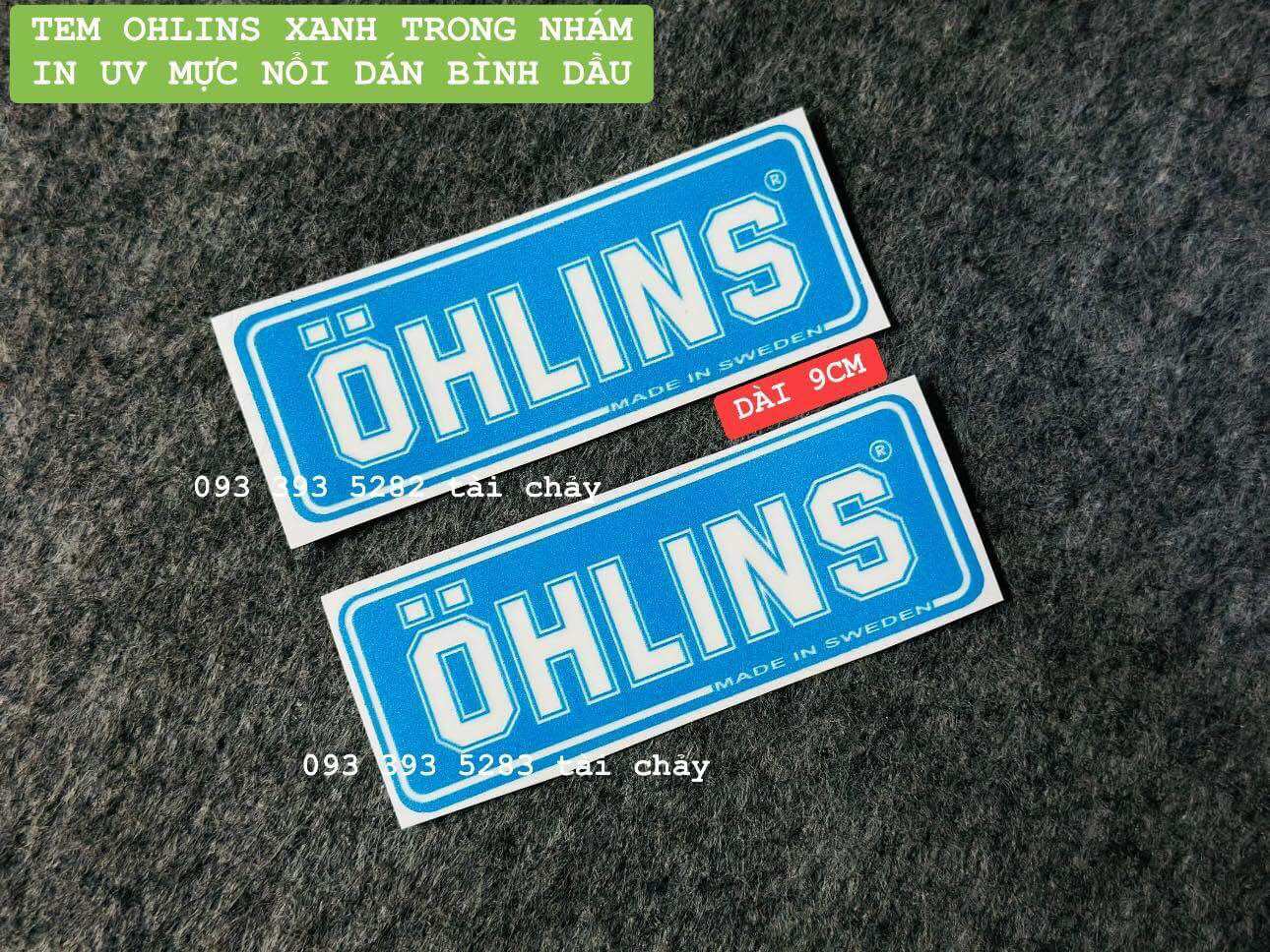 Tem ohlins in uv mực nổi dán bình dầu trong suốt và nhiều vi trí khác