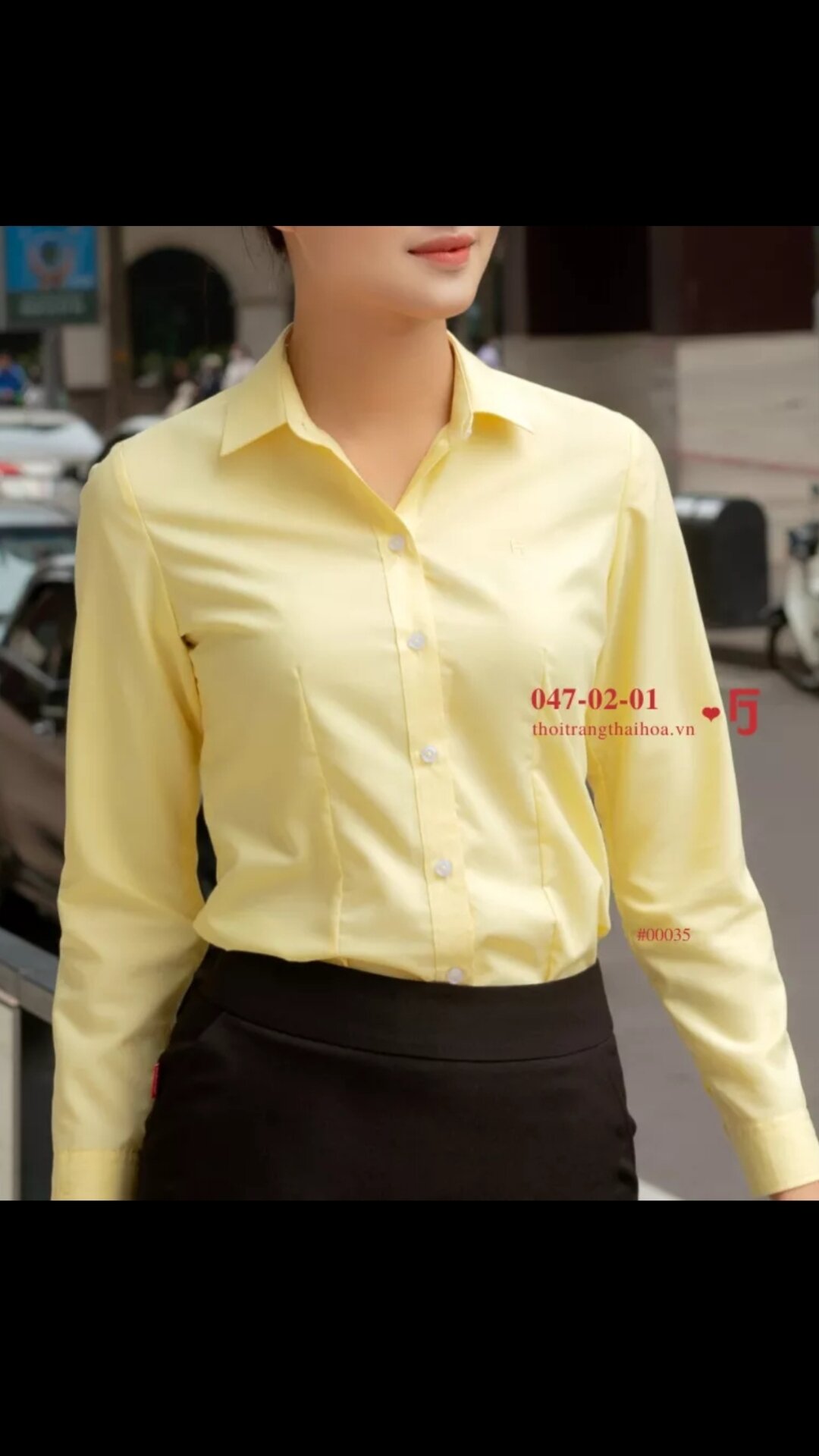 áo sơ mi nữ Thái Hòa màu vàng trơn chất kate