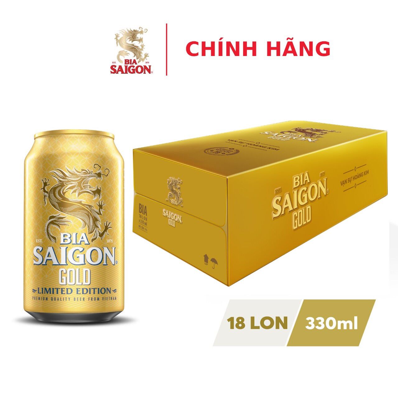 Thùng 18 lon beer sài gòn gold x 330ml