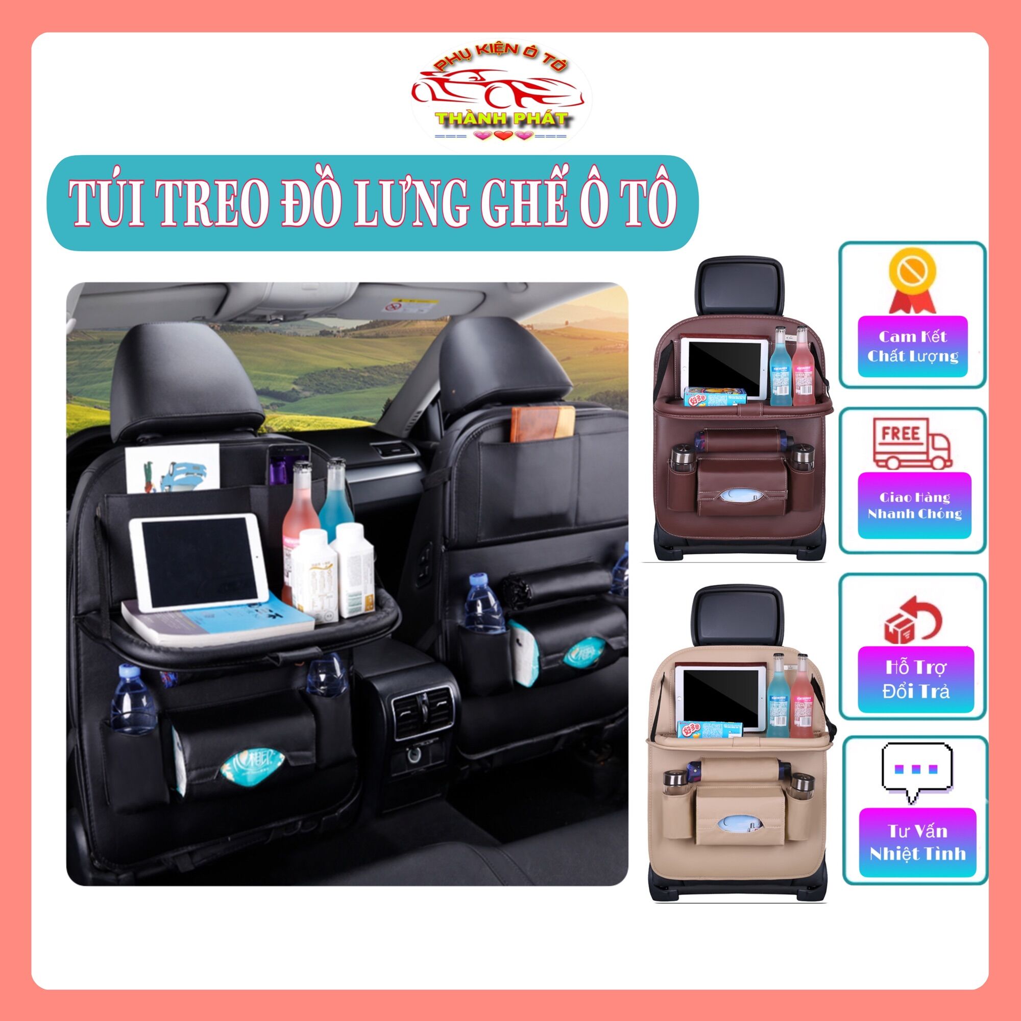 Túi Đựng Đồ Treo Lưng Ghế Ô Tô Xe Hơi Da PU Cao Cấp