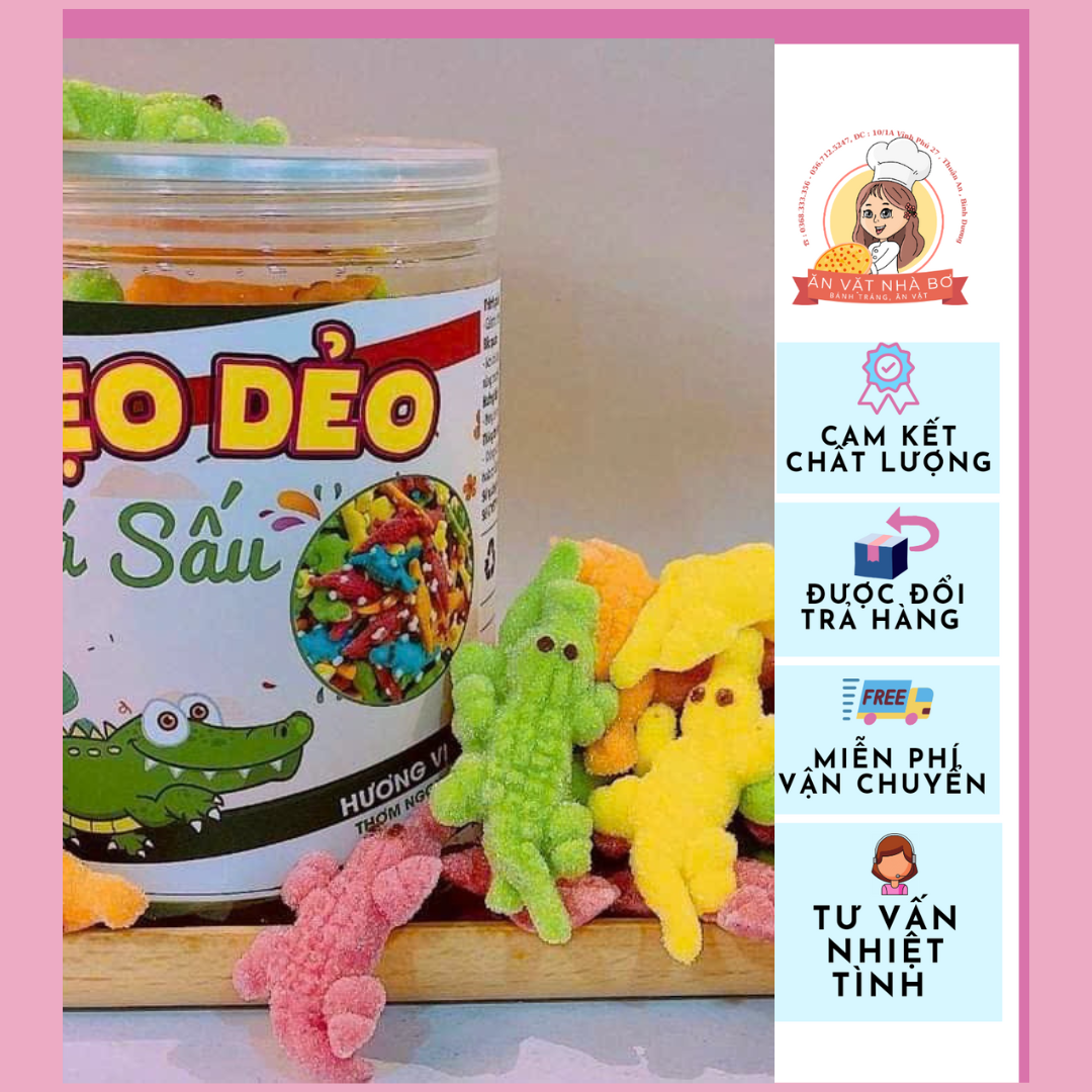 Kẹo dẻo cá sấu hương trái cây, lon pet 300g thơm ngon