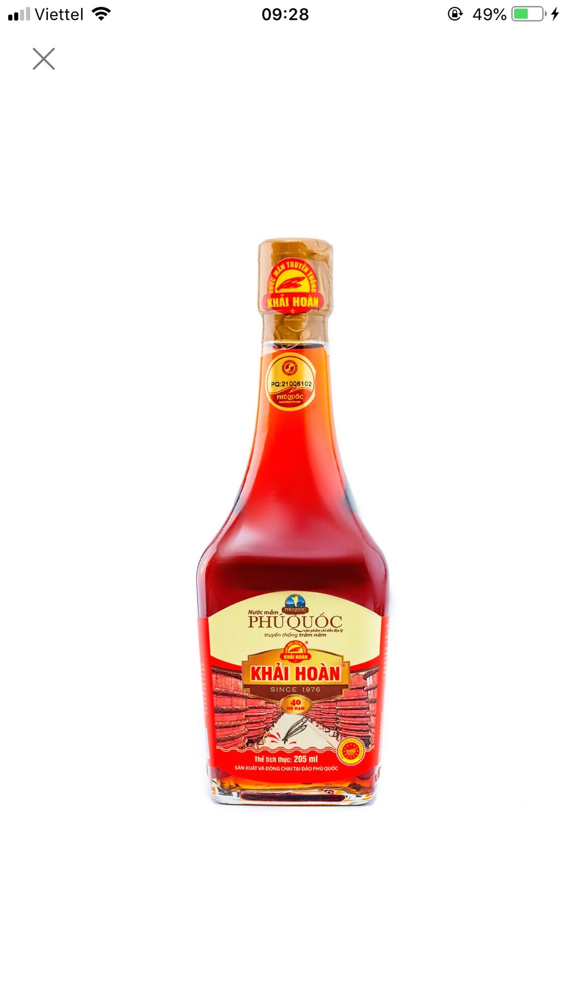 Nước mắm phú quốc khải hoàn 40 độ đạm- chai 205ml